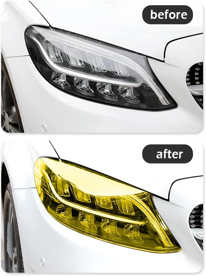 wedfish 12 X 48inch Car Light Tint Film, Cuttable&Stretchability Car Headlight Taillight Fog Light Vivid Vinyl Wrap Protector,Non-Marking Self-Adhesive Decals Car Decor (Yellow) - Image 5